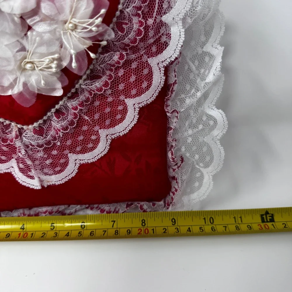 Vintage Red Satin Heart Lace Photo Album Floral Damask 3-Ring Binder Keepsake - Picture 5 of 10